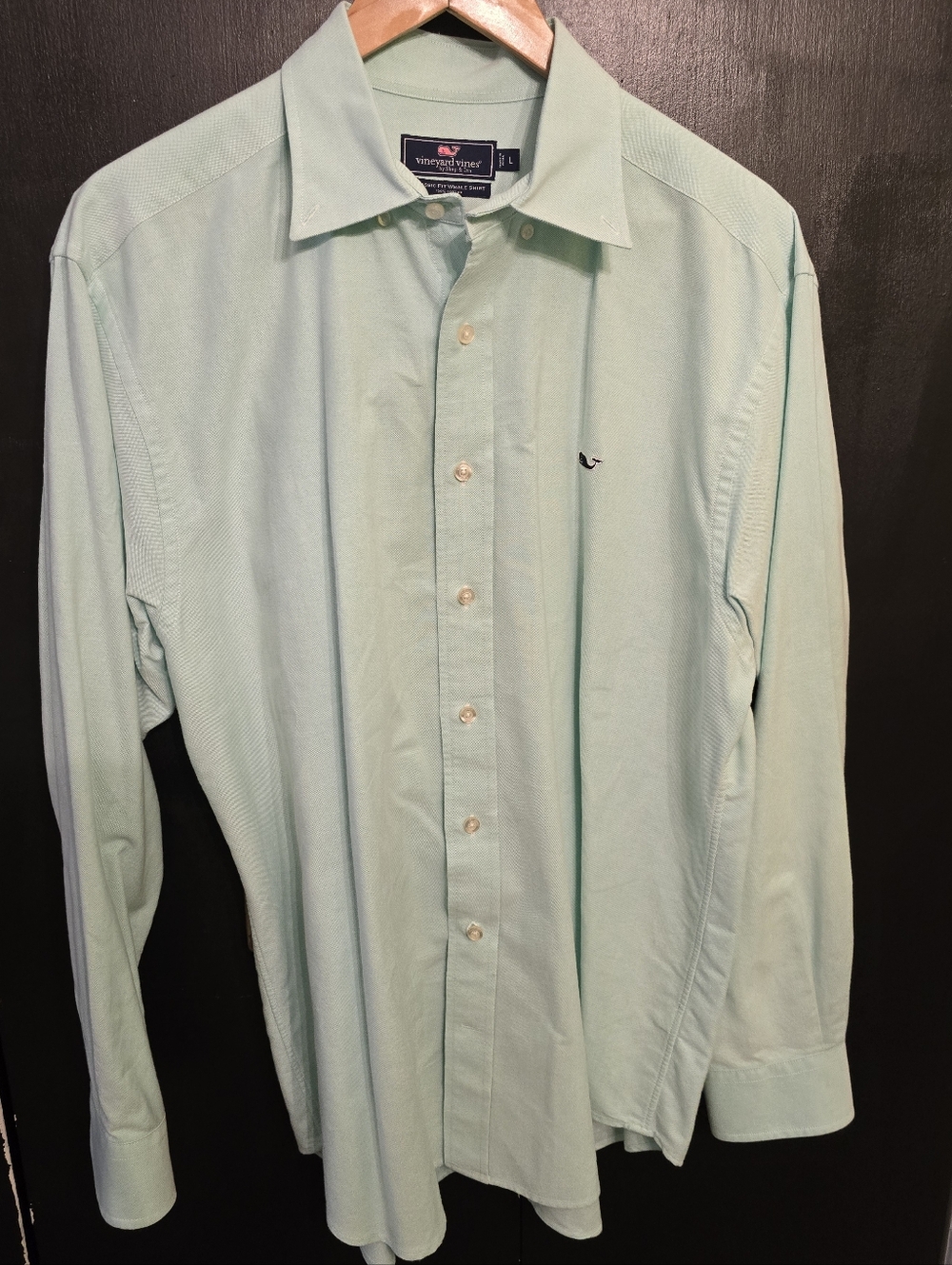 Vineyard Vines Men's Classic Whale Shirt in Mint Oxford Cloth Size L